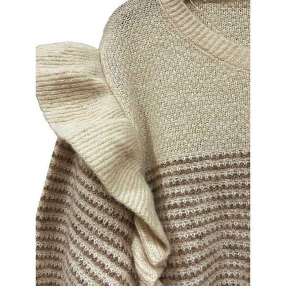 Lauren Conrad LC Sweater Women’s XXL Dizzy Striped Knit Ruffle Shoulder Cream - Picture 3 of 4